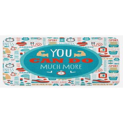 East Urban Home You Can Do Much More Encouraging Phrase w/ Gym Cardio Sport Wellness Teal White Red Kitchen Mat, Polyester | Wayfair