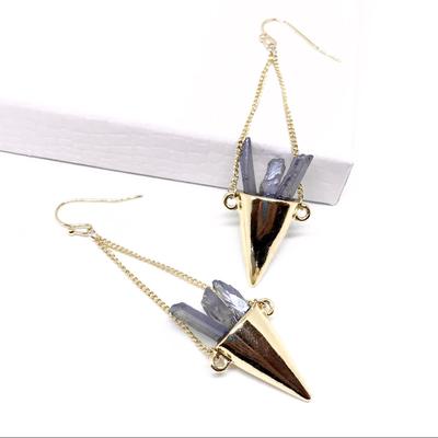 Anthropologie Jewelry | Anthro Gold Plated Blue Fairy Aura Quartz Point Gemstone Crystal Earri | Color: Blue/Gold | Size: Os