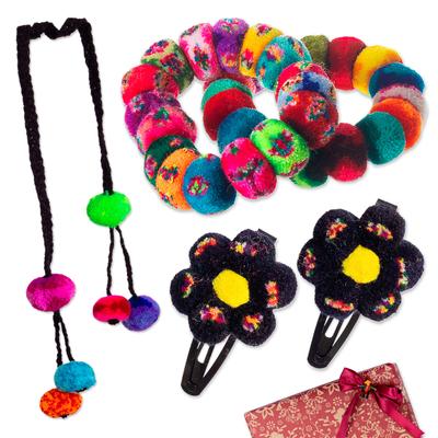 Wititi Pompoms,'Handcrafted Floral Colorful Acrylic Pompom Curated Gift Set'