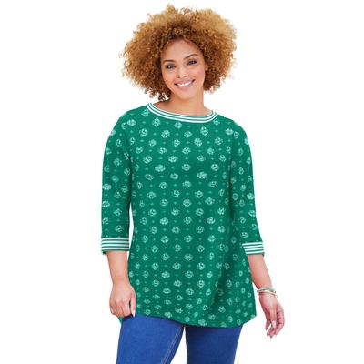 Plus Size Women's Liz&Me® Boatneck Top by Liz&Me in Clover Green Tossed Medallion (Size 4X)