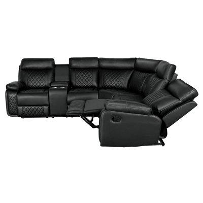 Latitude Run® 99.6" Wide Faux Leather Home Theater Sectional w/ Cup Holder Faux Leather in Black | 40.9 H x 99.6 W x 87.8 D in | Wayfair