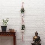 Pink Element,'Handwoven Pink Macrame Cotton Hanging Planter with Wood Ring'