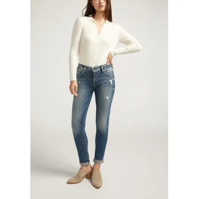 Silver Jeans Co.® Women's Mid Rise Rolled Hem Girlfriend Jean Blue Denim Size 24 - Maurices