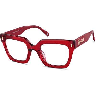 Zenni Women's Square Prescription Glasses Red Plastic Full Rim Frame