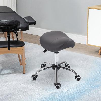 Inbox Zero Makensie Rolling Saddle Stool PU Leather Hydraulic Spa Stool Height Adjustable Swivel Drafting Medical Chair /Faux leather | Wayfair