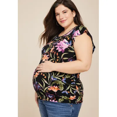 Maurices Plus Size Women's Floral Flutter Sleeve Maternity Tee Size 1X