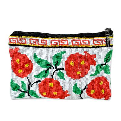 Cool Red Pomegranate,'Iroki Embroidered Pomegranate Cosmetic Bag'