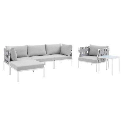 Modway 6 Piece Sectional Seating Group w/ Sunbrella Cushions Metal/Sunbrella® Fabric Included in Gray | Outdoor Furniture | Wayfair 665924531643