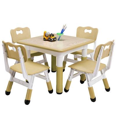 gaomon MDF Adjustable Square 4 Students Activity Table & Chairs Laminate, Wood | 25.59 W in | Wayfair ljh-PTO_0YUM9M0Z