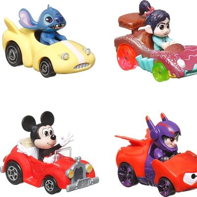Mattel Hot Wheels RacerVerse, 4 Pack Disney Metal Toy Cars optimized for use On Hot Wheels tracks, Featuring Popular Disney Characters