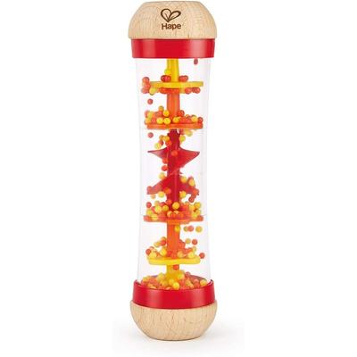 Hape Beaded Raindrops Shake And Rattle Toddler Rainmaker Toy - Red