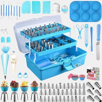 Vigor Professional Cake Decorating Tools Supplies Baking 236 Accessories With Storage Case Piping Bags And Icing Tips Set Cupcake Cookie Bakery Set - Blue