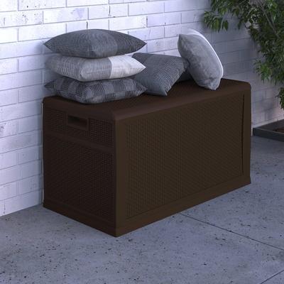Merrick Lane Brown 120 Gallon Weather Resistant Outdoor Storage Box for Decks, Patios, Poolside and More - Brown