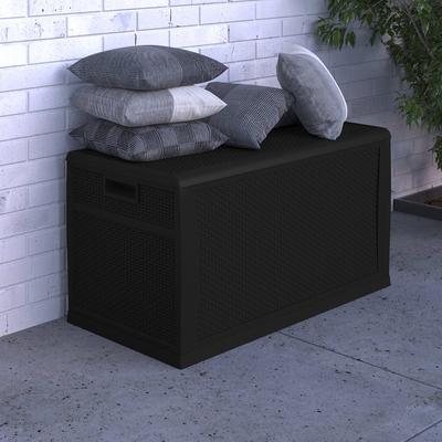Merrick Lane Black 120 Gallon Weather Resistant Outdoor Storage Box for Decks, Patios, Poolside and More - Black
