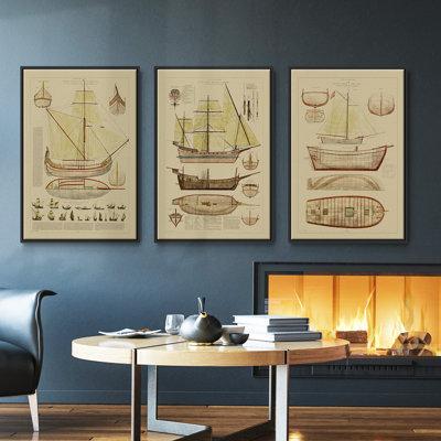 Wexford Home Antique Ship Plan I 3 Pieces Metal in Brown/Red | 40 H x 78 W x 2 D in | Wayfair CF11-S7286-FL101
