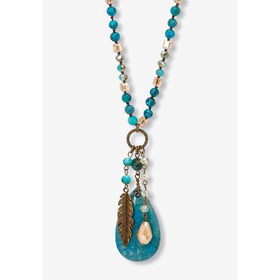 Women's Genuine Jasper Antiqued Goldtone Boho Drop Necklace, 34 Inches by PalmBeach Jewelry in Blue
