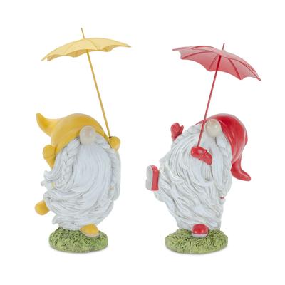 Whimsical Dancing Garden Gnome Figurine With Umbrella (Set Of 2) by Melrose in Yellow