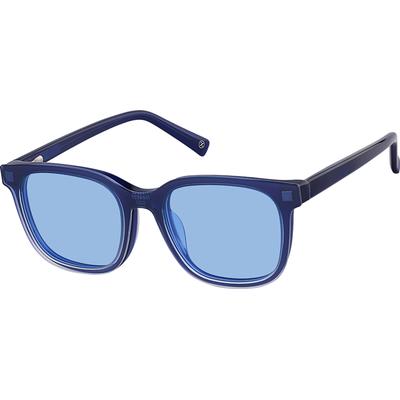 Zenni Square Prescription Glasses W  Snap-On Sunlens Blue Plastic Full Rim Frame