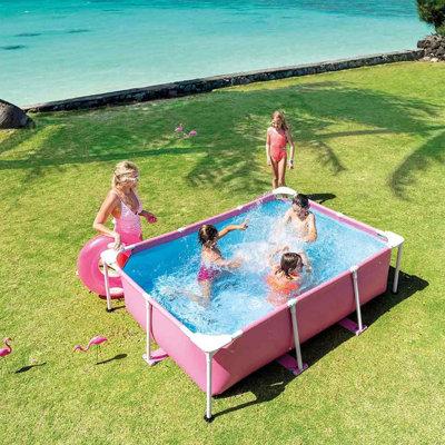 FERACT 1.9 ft x 8.8 ft x 6.6 ft Metal Frame Set Pool in Pink | 23.35 H x 79 W x 106 D in | Wayfair A0BS4KNVZN