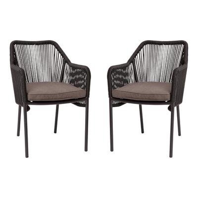 Flash Furniture Kallie Black Synthetic Wicker Stackable Arm Chair with Gray Cushion - 2/Set