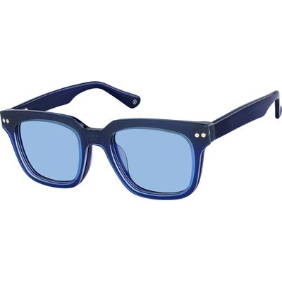 Zenni Square Prescription Glasses W/ Snap-On Sunlens Blue Plastic Full Rim Frame
