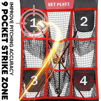 Net Playz Baseball Net Pitching Target Net, 9 Pocket Strike Zone, Pitcher Training Equipment, Fiberglass in Black | 60 H x 36 W x 36 D in | Wayfair