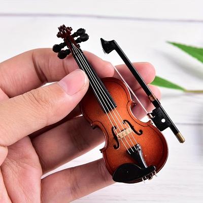 Beautiful Wooden Miniature Violin Set: Stand, Bow, Case, And Musical Instrument - Perfect Home Decoration, Christmas And Halloween Gift, Thanksgiving Gift!
