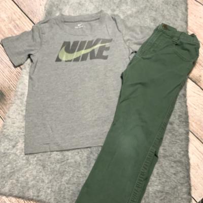 Nike Matching Sets | Kid’s Nike Gray T-Shirt & Wrangler Green Jeans Size 4t | Color: Gray/Green/Red | Size: 4tb