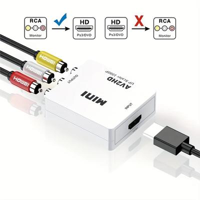Rca To Hdtv Converter, 1080p Rca Composite Cvbs Av To Video Audio Converter Adapter Compatible With N64 Wii Ps2 Xbox Vhs Vcr Camera Dvd, Supporting Pal/ntsc With Usb Power Cable