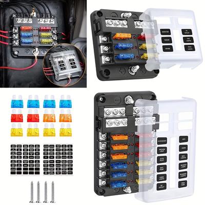 12 Volt Fuse Block, 6way 12way Marine Fuse Block With Led Indicator Damp-proof Cover 6 Circuits Fuse Box With Negative Bus Fuse Panel