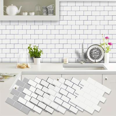 10pcs Self-adhesive 3d Subway Ceramic Tile Sticker For Kitchen, 12x12 Inch Decorative Home Renovation, Wall Tile Sticker For Kitchen, Balcony, Sink, Bathroom, Restaurant
