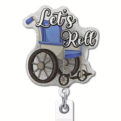 Yazmeen Nurse Retractable Badge Reel With Alligator Clip Let's Roll Id Card Badge Holder For Patient Transport Funny Wheelchair Silvery Glitter Badge Reel Gift For Rn Cna Lvn Nurse Doctor Assistant