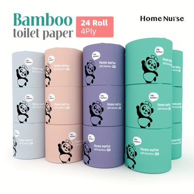 24 Rolls, 4-ply, Bamboo Toilet Paper Bulk, Unbleached, Septic Safe, Cute Toilet Tissue For Bathroom